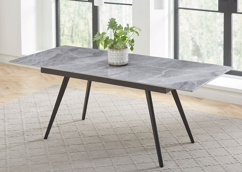 Extendable Stone-Top and Leather Dining Set