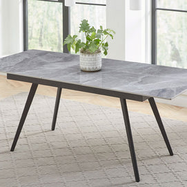 Extendable Stone-Top and Leather Dining Set