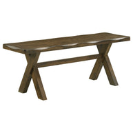 Matching farmhouse dining bench in gray and nutmeg finish