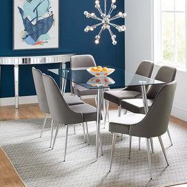 Glam Chrome & Gray Velvet 7 PC Dining Set