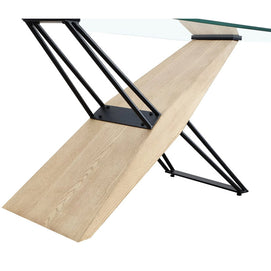 Wood and metal rectangular glass dining table