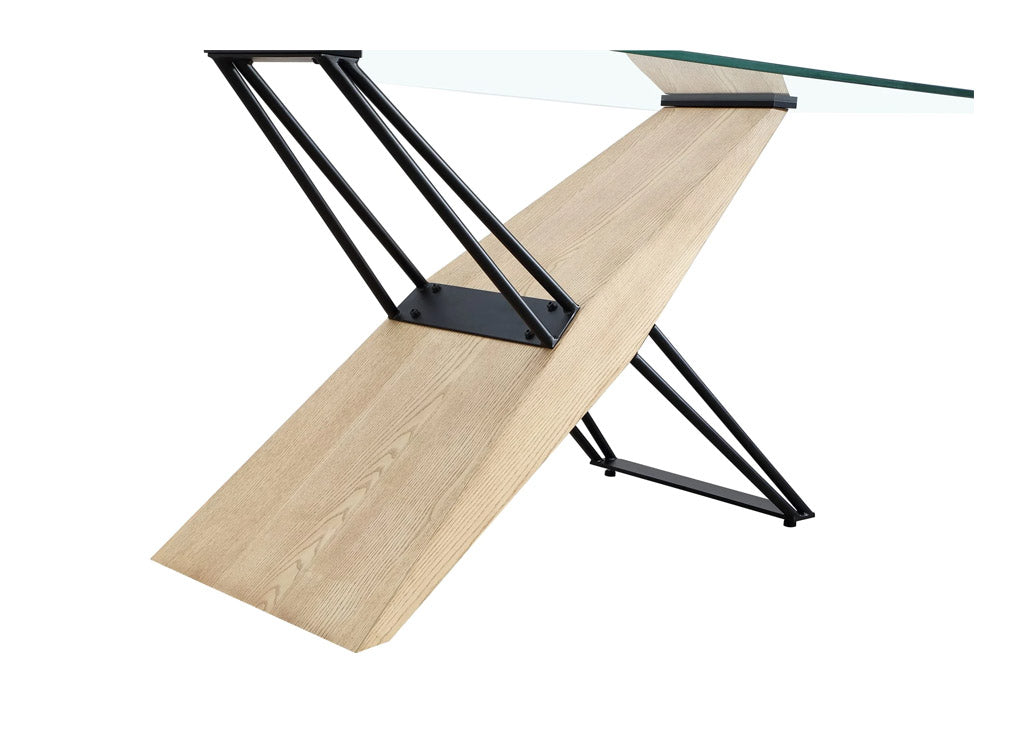 Wood and metal rectangular glass dining table