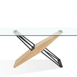 Wood and metal rectangular glass dining table