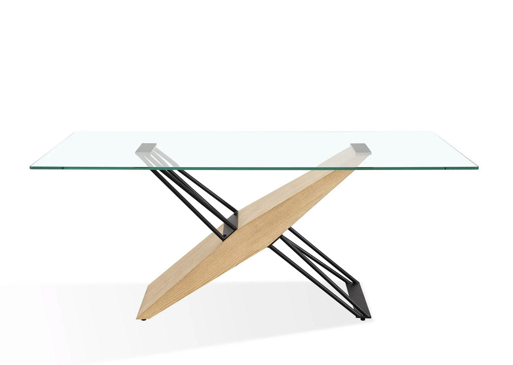 Wood and metal rectangular glass dining table
