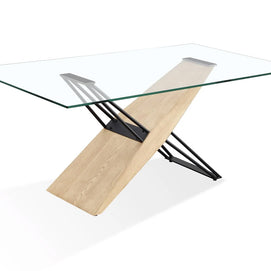 Wood and metal rectangular glass dining table