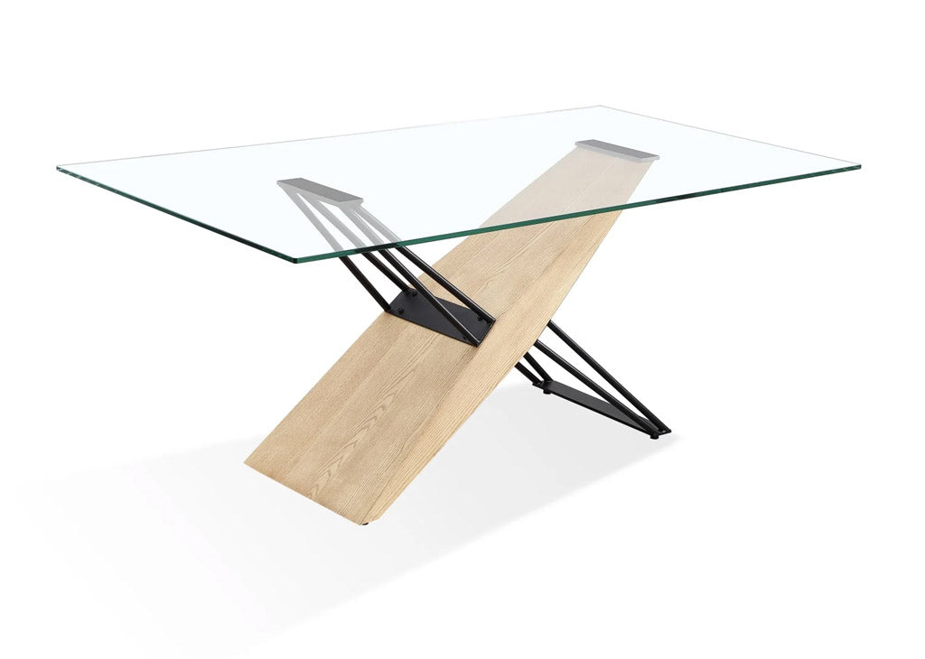 Wood and metal rectangular glass dining table