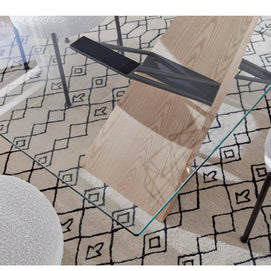 Wood and metal rectangular glass dining table