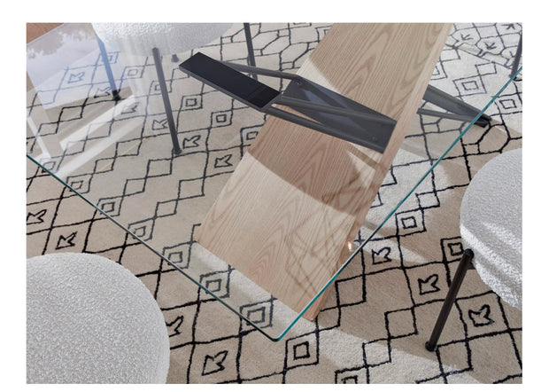 Wood and metal rectangular glass dining table