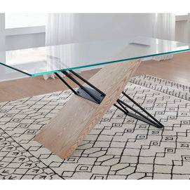 Wood and metal rectangular glass dining table