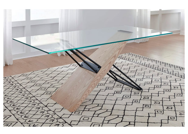 Wood and metal rectangular glass dining table