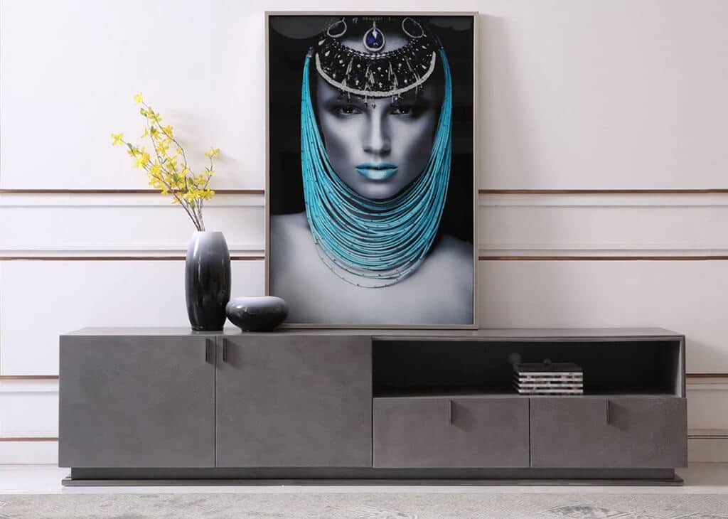Gray Crackle Lacquer Finish TV Stand