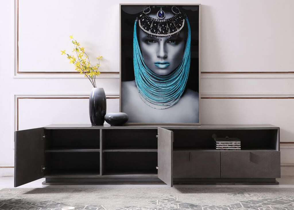Gray Crackle Lacquer Finish TV Stand