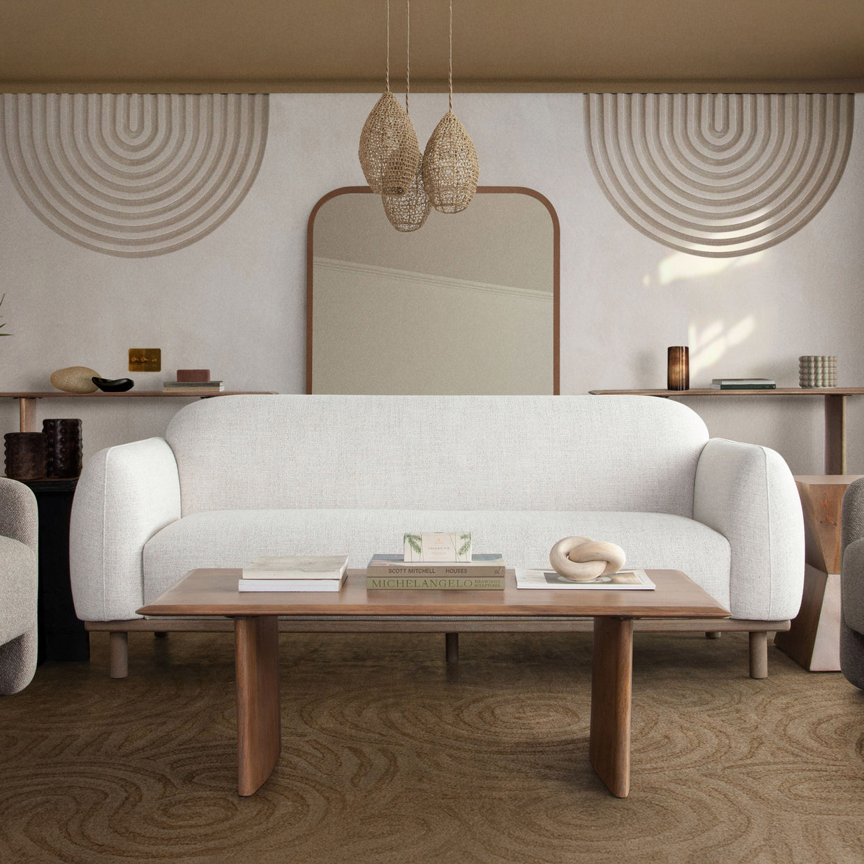 Modern Light Barley Fabric Sofa