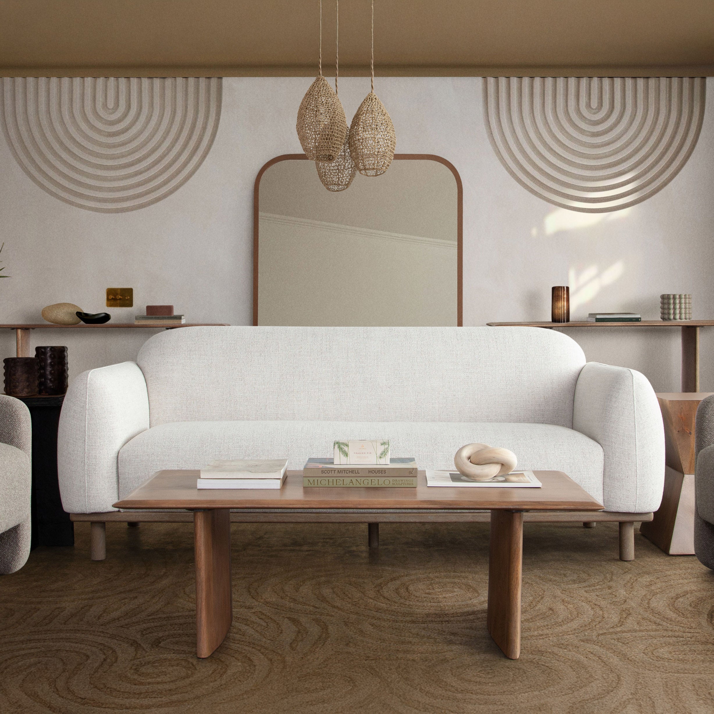 Modern Light Barley Fabric Sofa