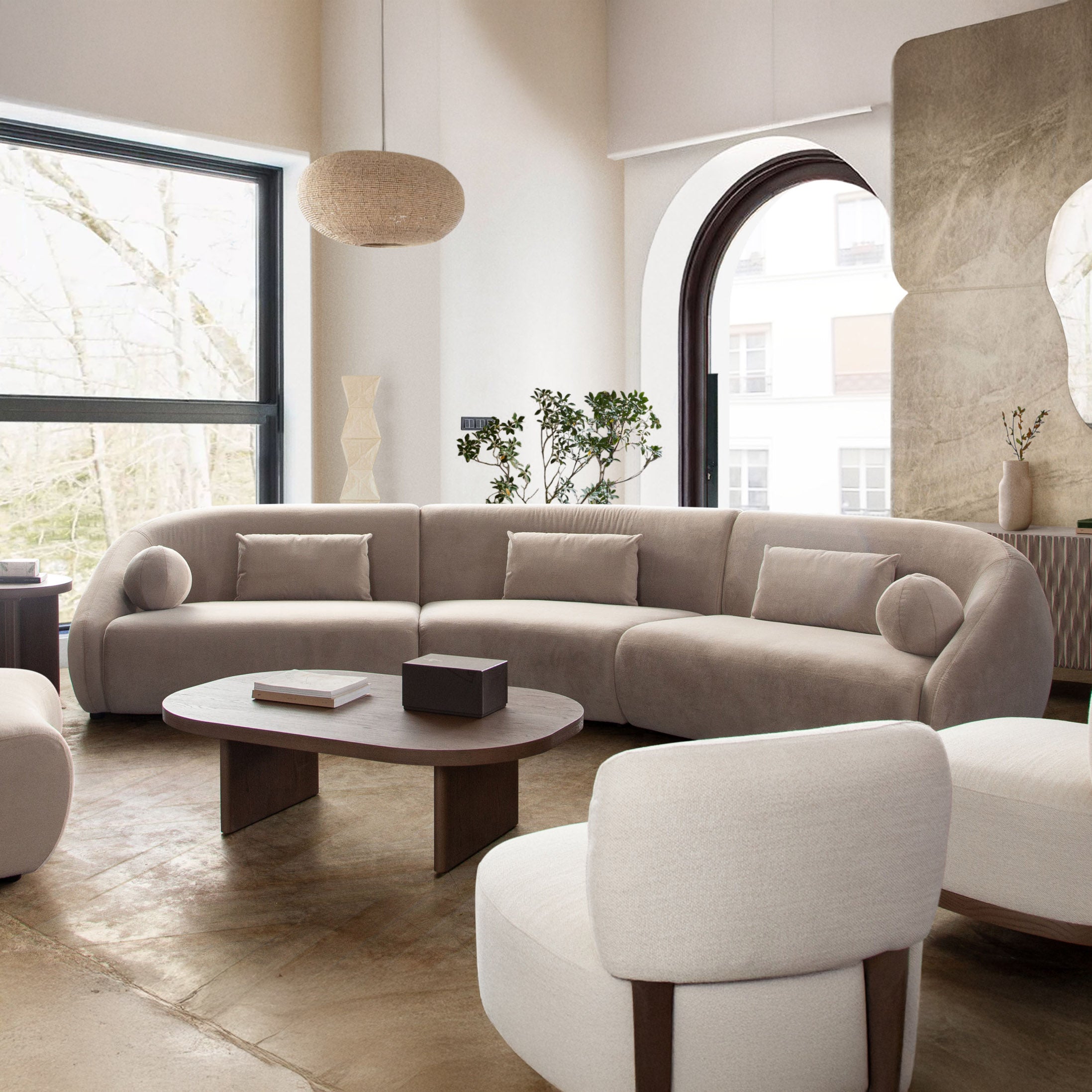 3-Piece Fawn Alpaca Curved Sectional Sofa