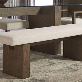 Brunette Oak & Beige Linen Fabric Dining Set