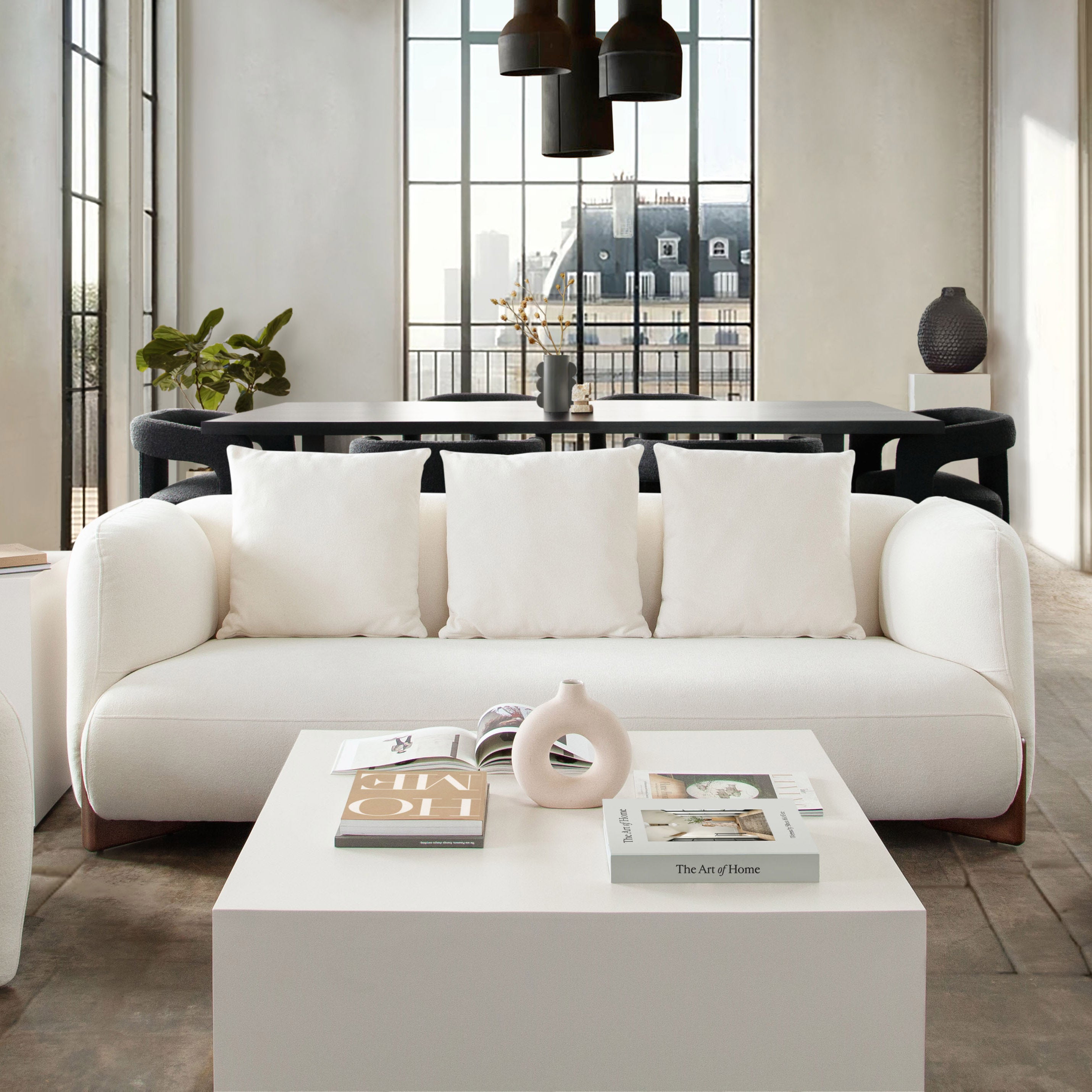 Modern Ivory Fabric Sofa