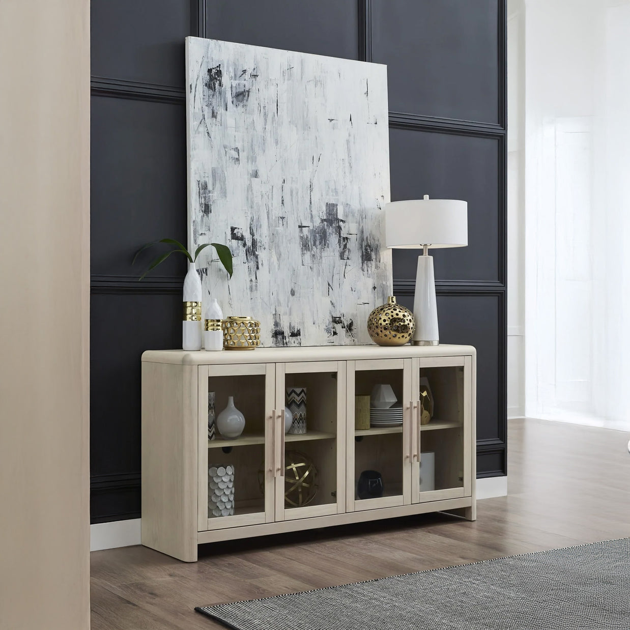 Modern Glass Door Ash Wood Sideboard
