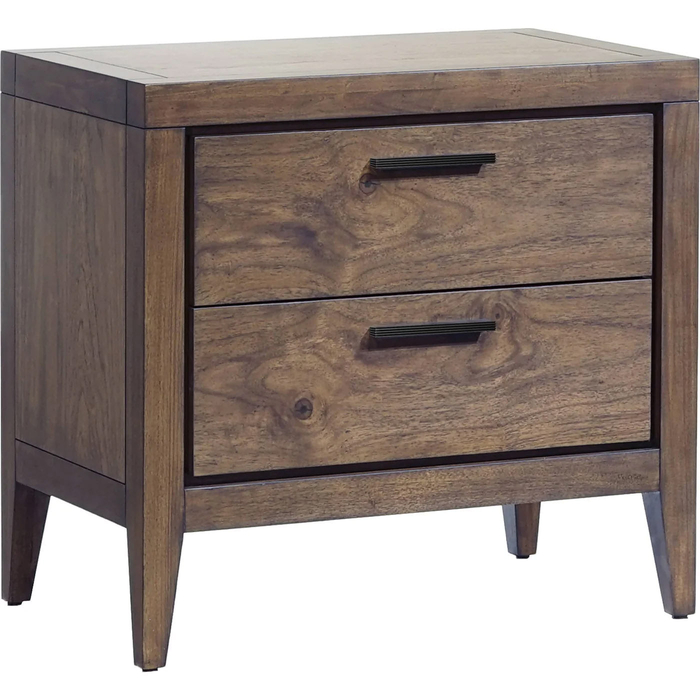 Mahogany two-drawer nightstand with USB charging