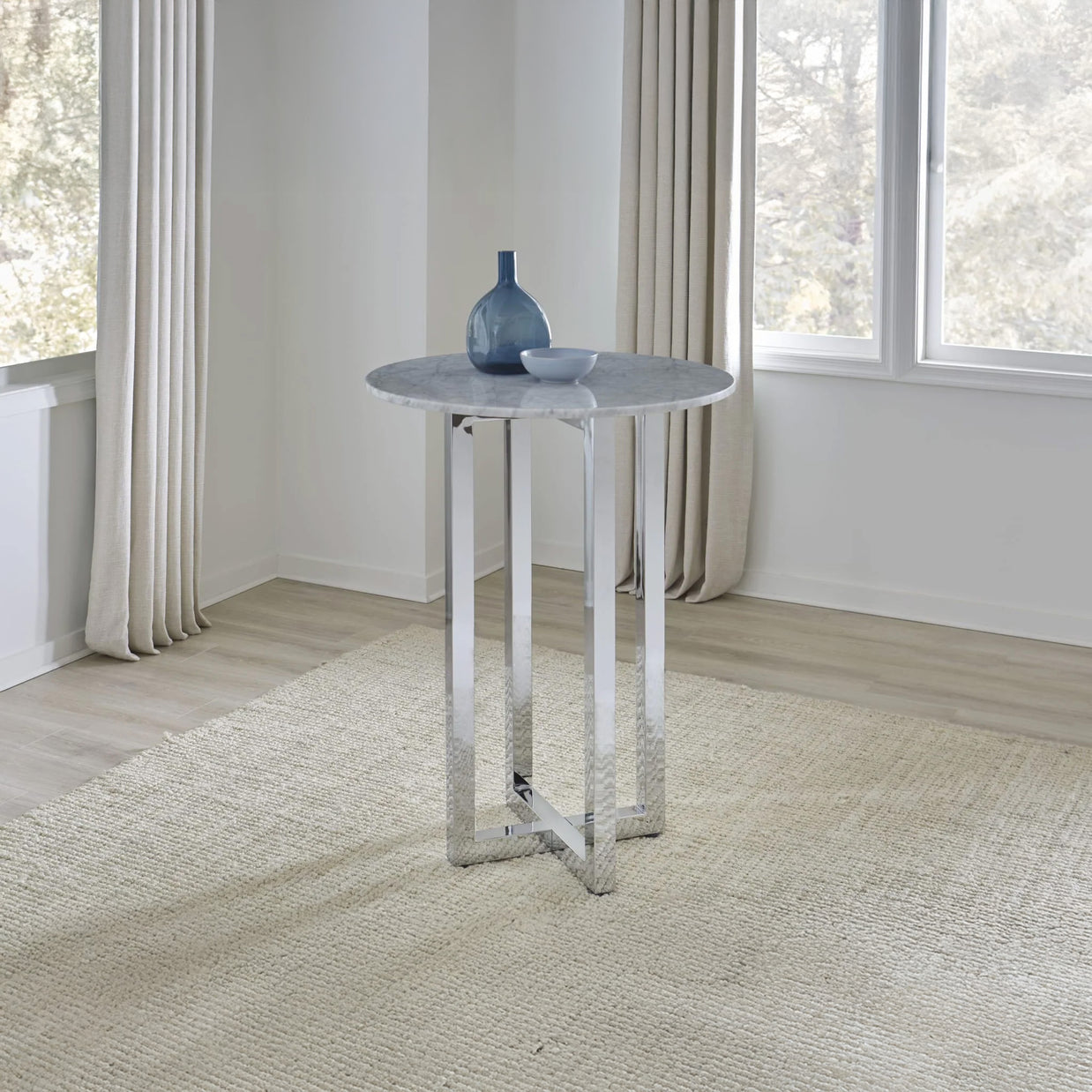 Round Bar Table In Glass or Carrara Marble Top