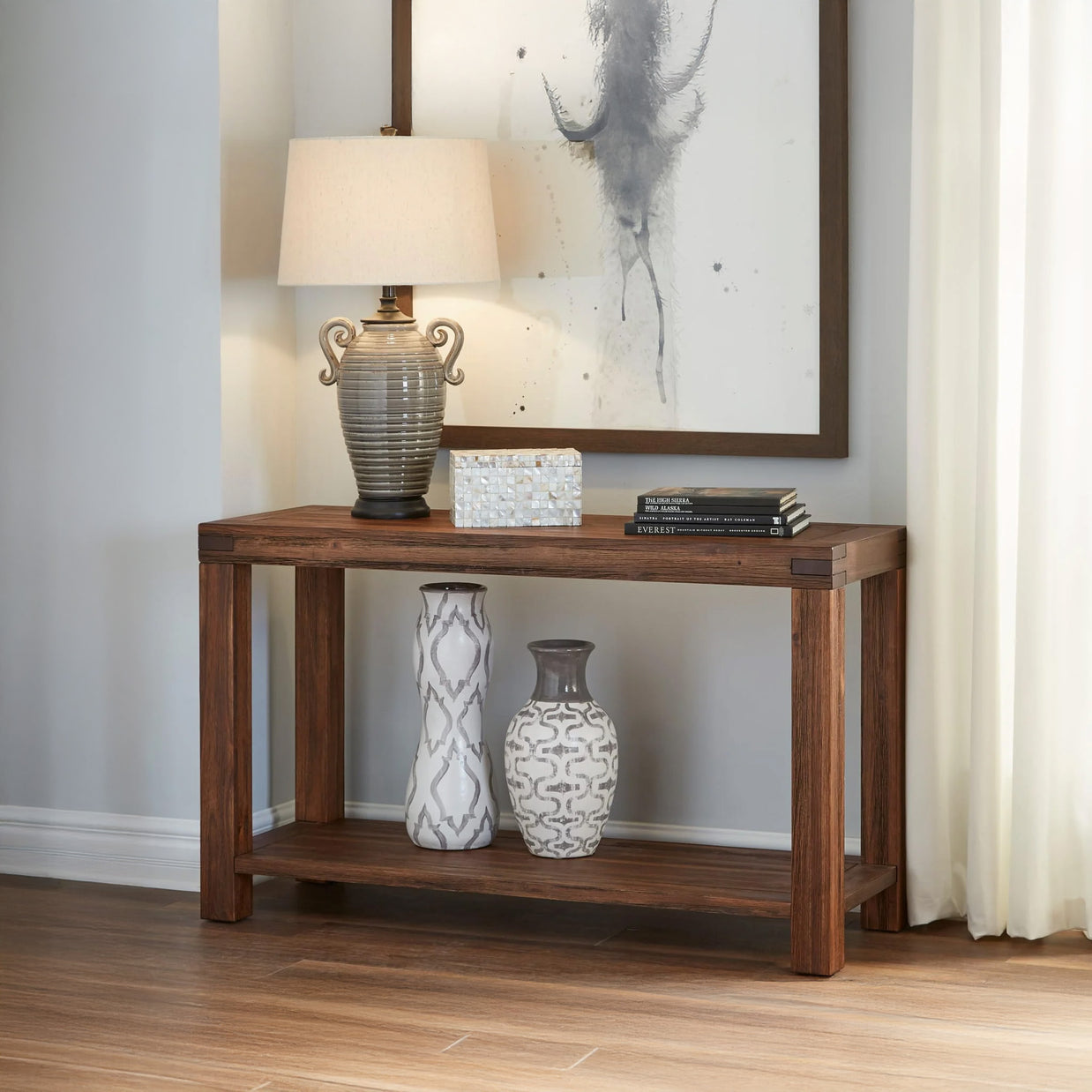 Solid Wood Console Table In Brick Brown or Graphite