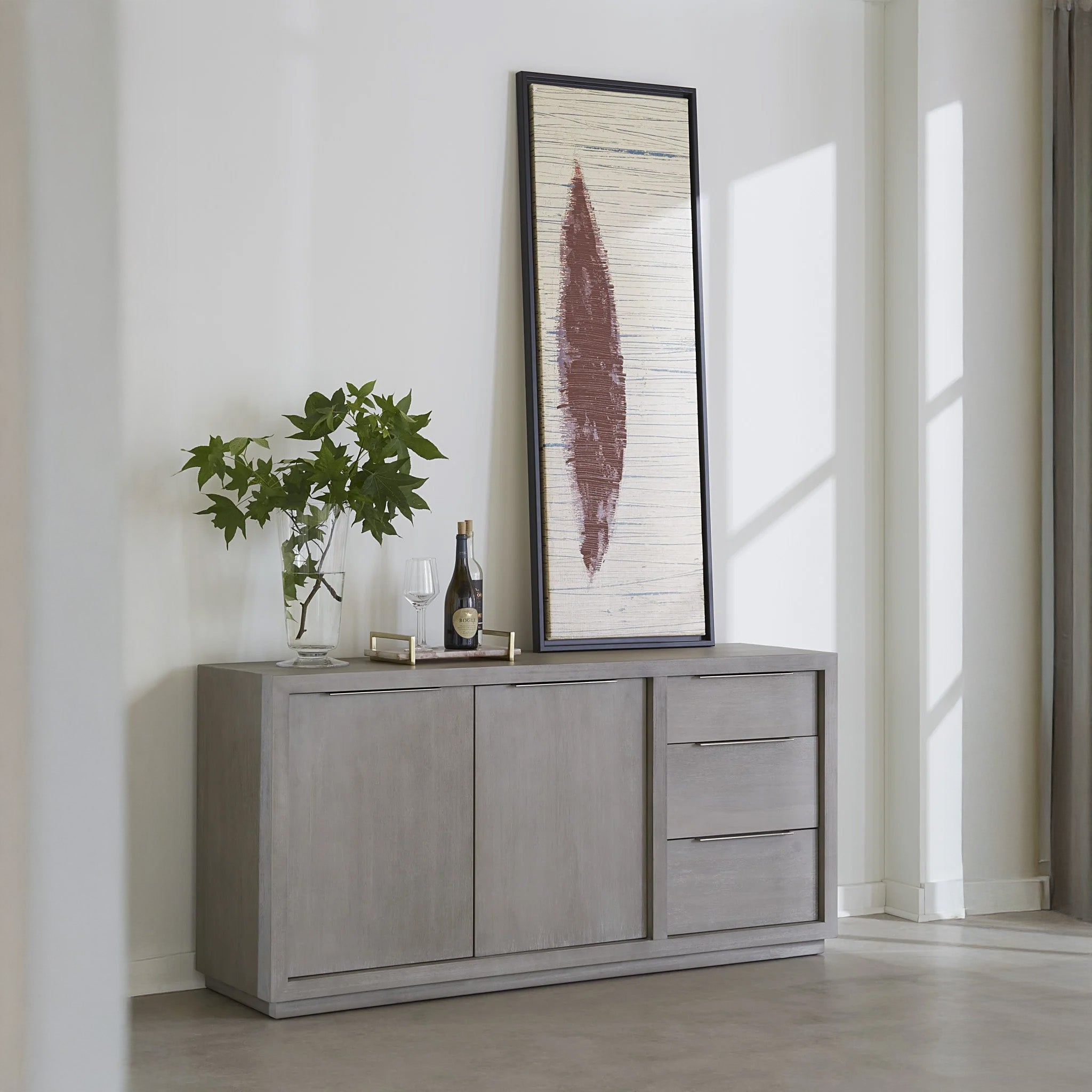 Modern Acacia Wood Sideboard in Basalt Gray or Mineral Gray