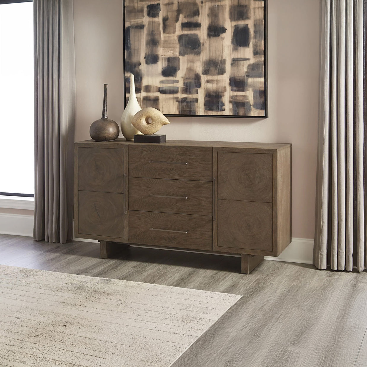 Modern Oak Cross Cut Veneer Sideboard