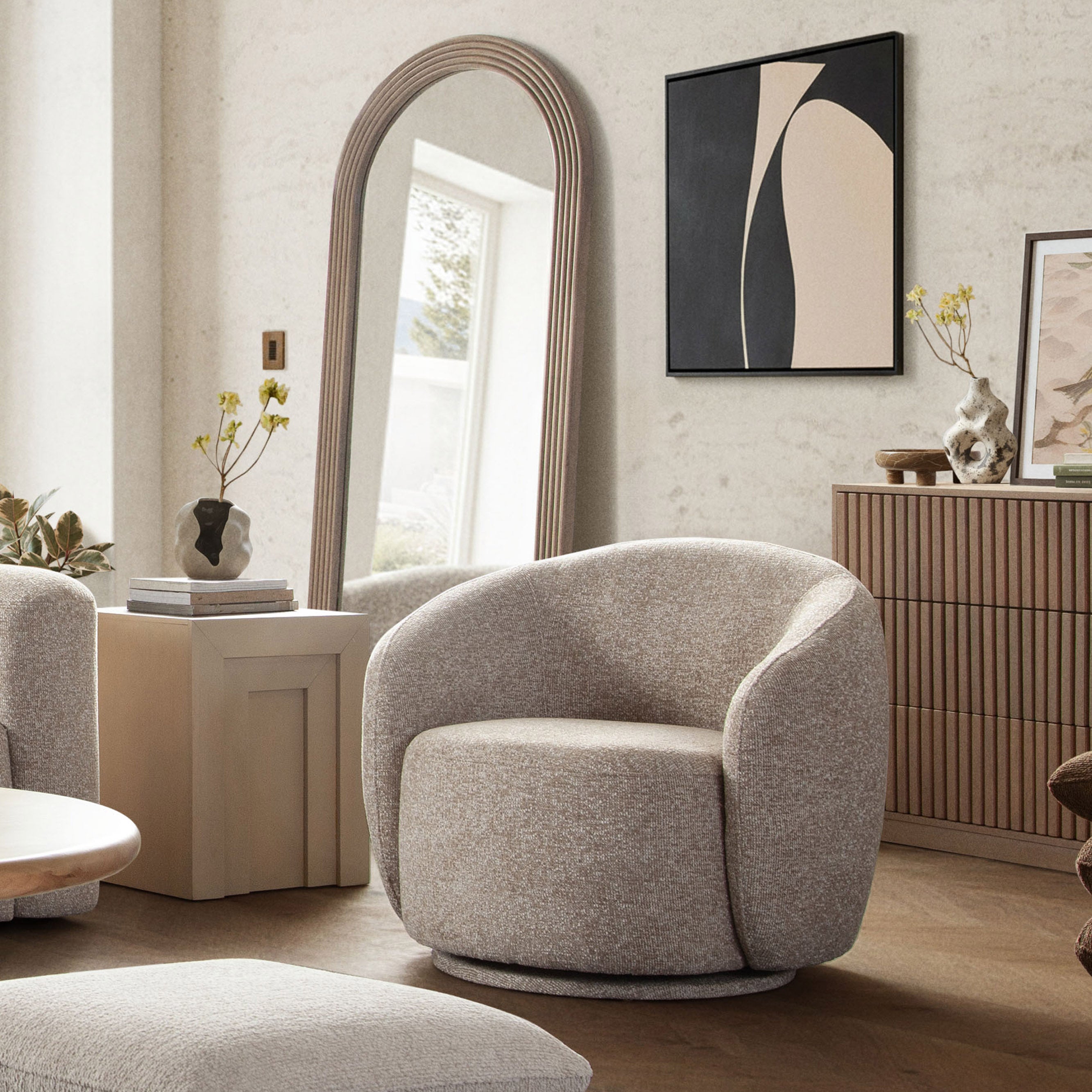 Modern Wheat Upholstered Swivel Chair