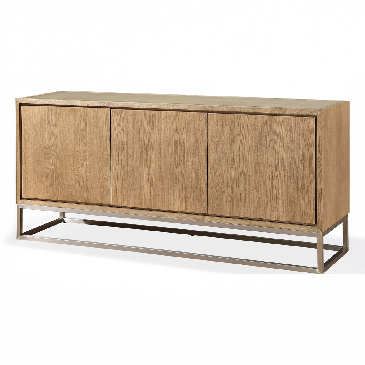 Modern Coastal White Oak Sideboard with Stainless Steel Base