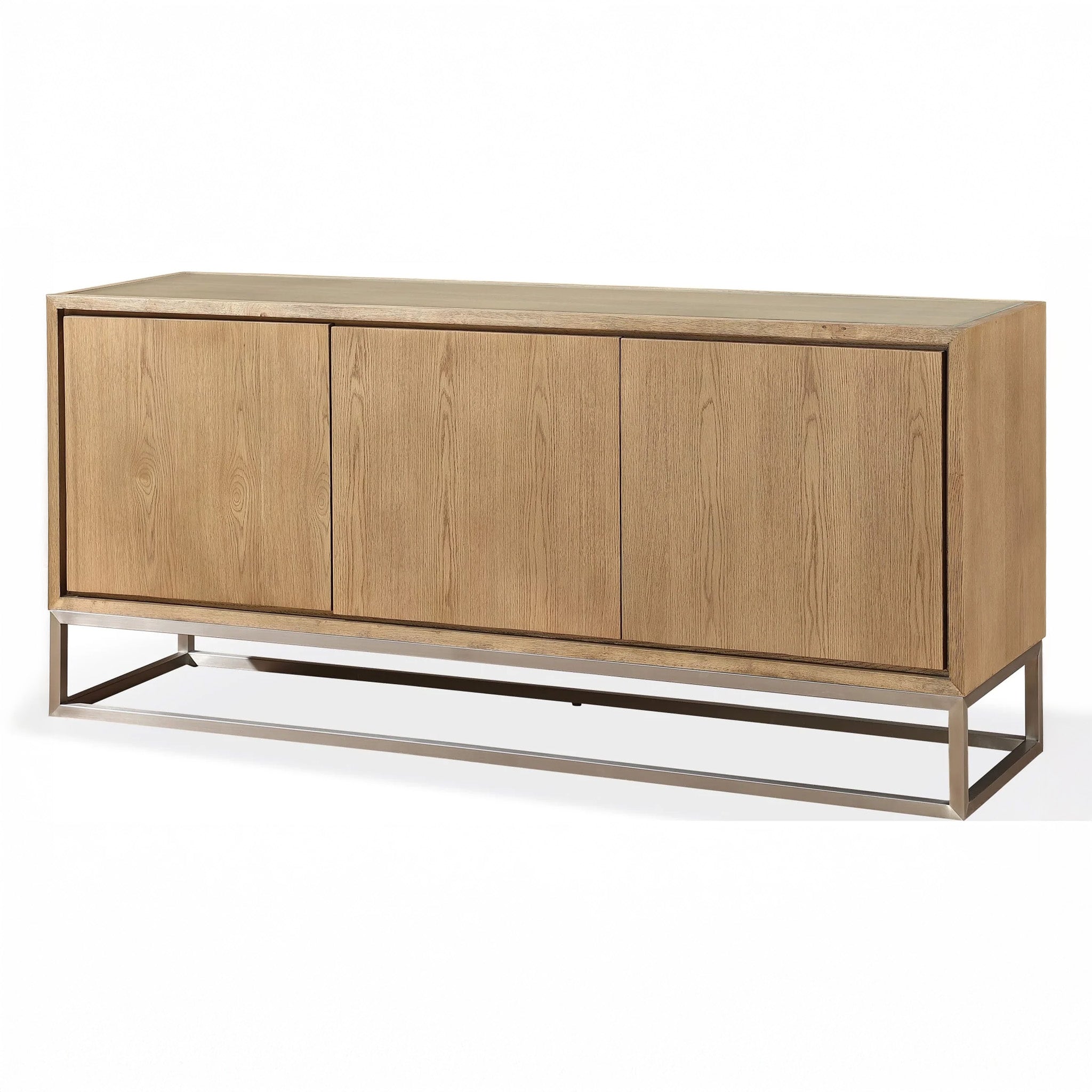 Modern Coastal White Oak Sideboard with Stainless Steel Base