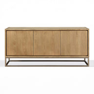 Modern Coastal White Oak Sideboard with Stainless Steel Base