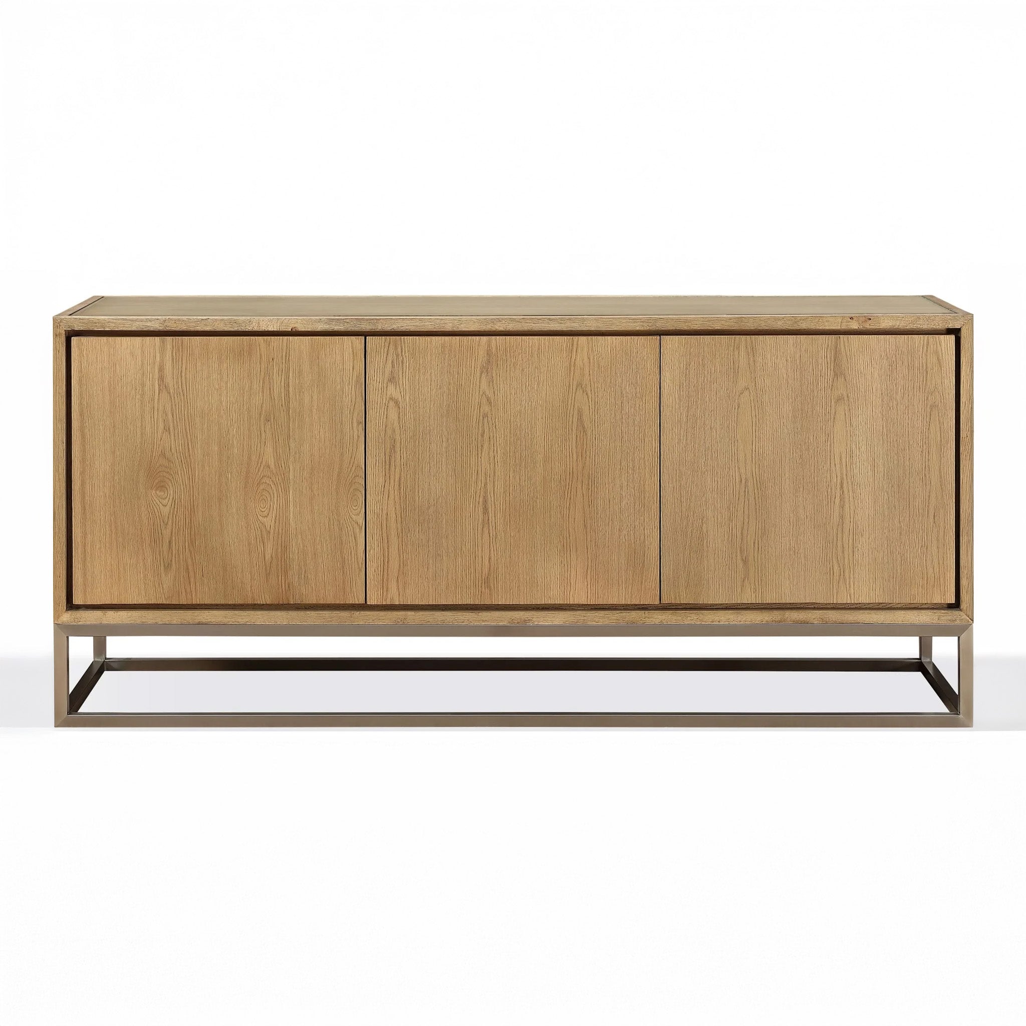 Modern Coastal White Oak Sideboard with Stainless Steel Base