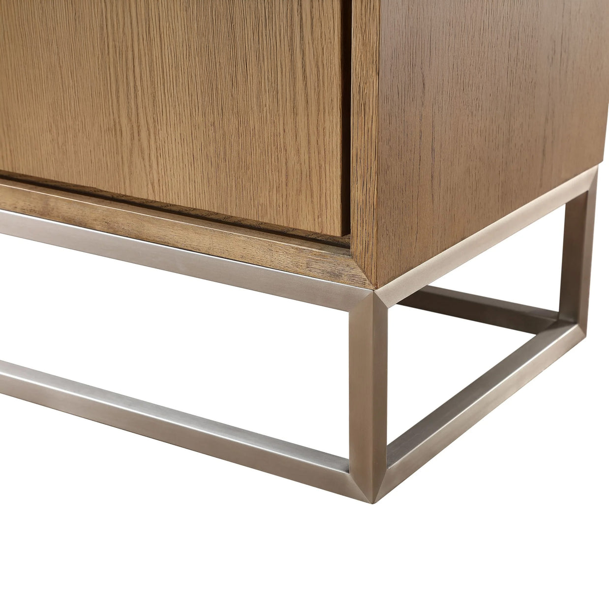 Modern Coastal White Oak Sideboard with Stainless Steel Base