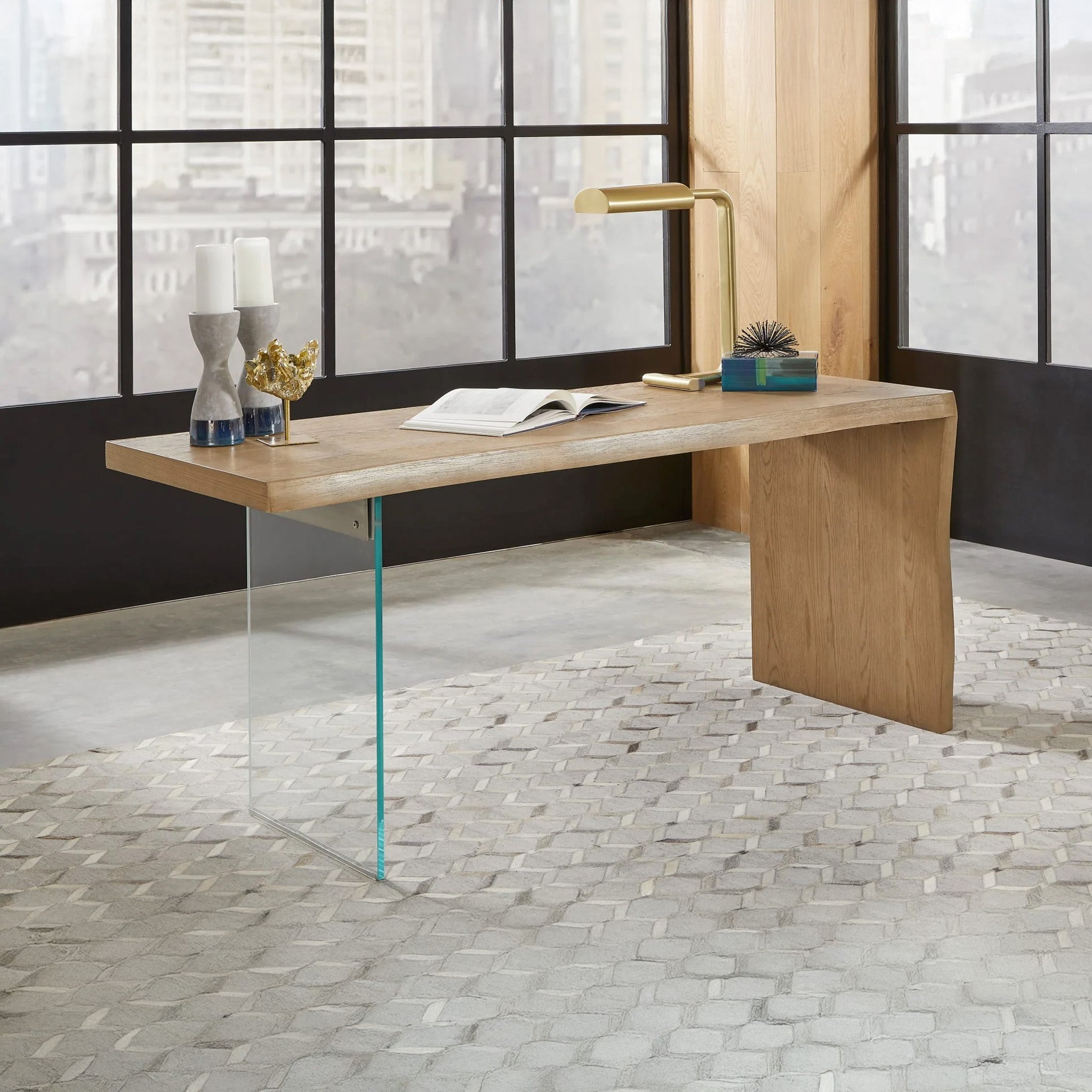 Modern Coastal Writing Desk in White Oak & Glass