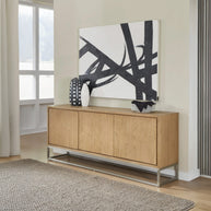 Modern Coastal White Oak Sideboard with Stainless Steel Base