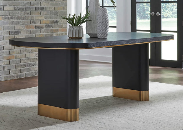 Modern Oval Black and Gold Dining Set