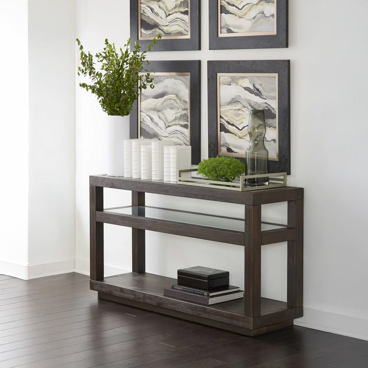 Solid Acacia Wood Modern Glass Console Table