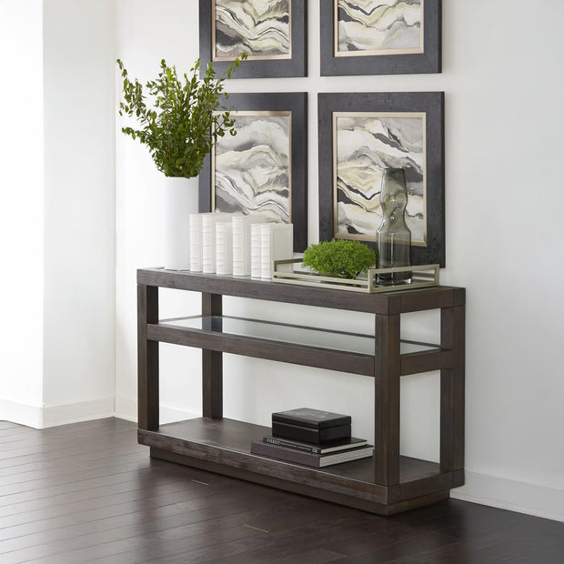 Solid Acacia Wood Modern Glass Console Table