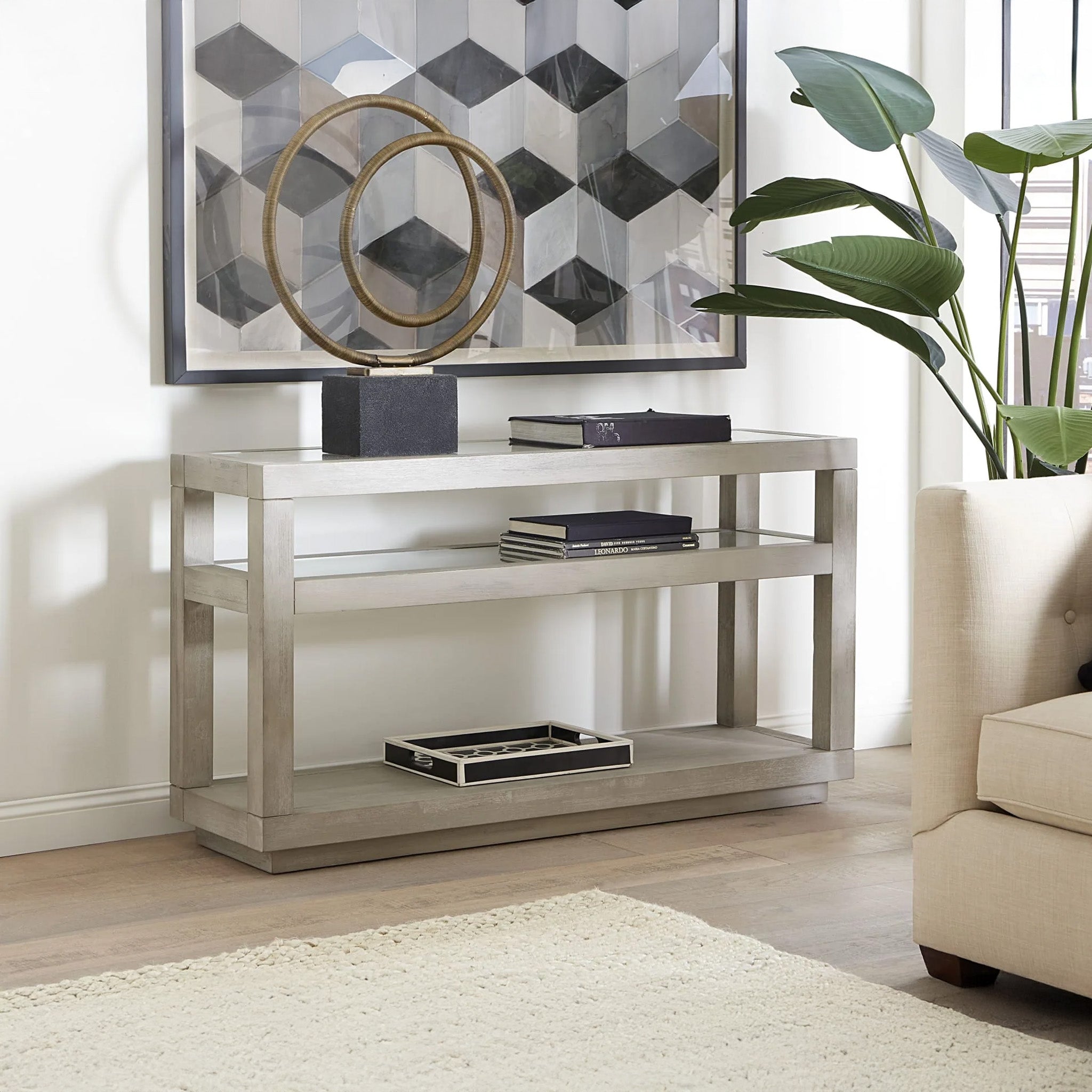 Solid Acacia Wood Modern Glass Console Table