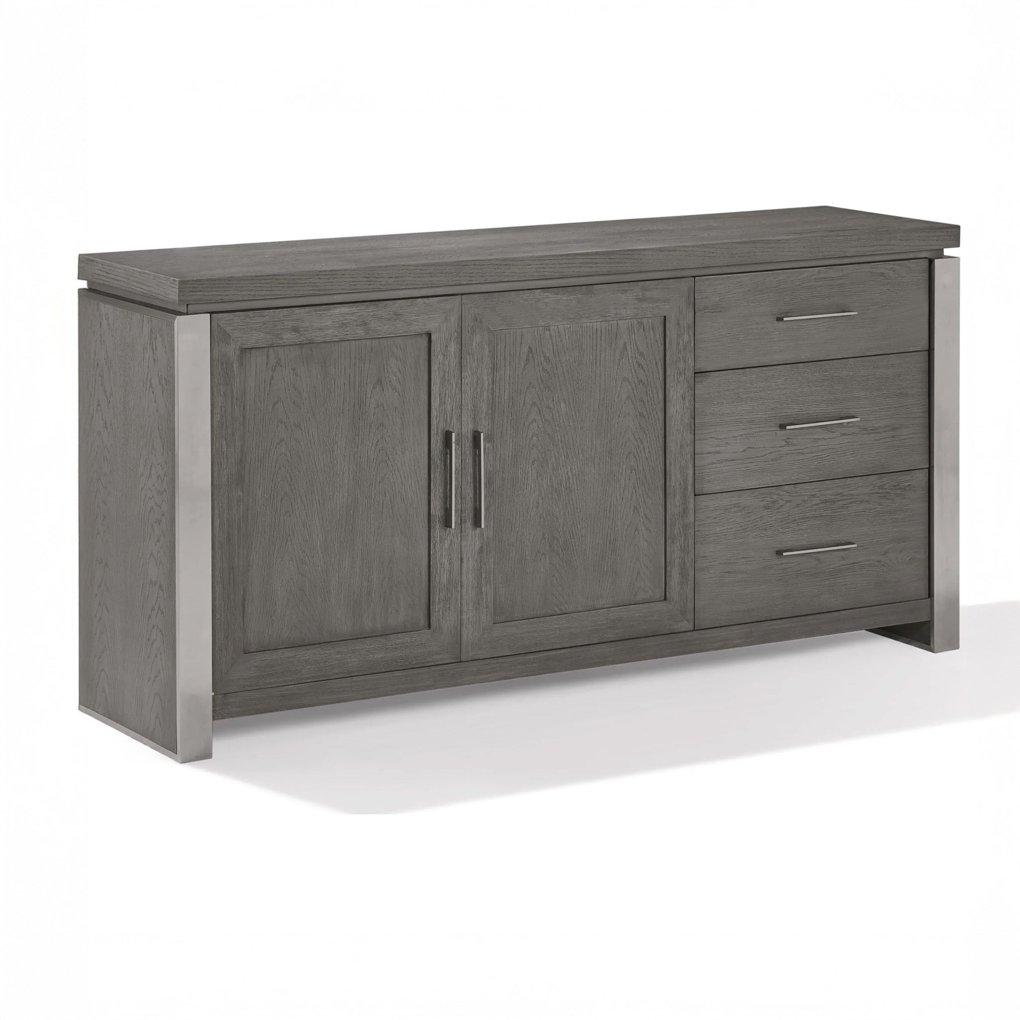 Grey Oak Sideboard with Stainless Steel Accents