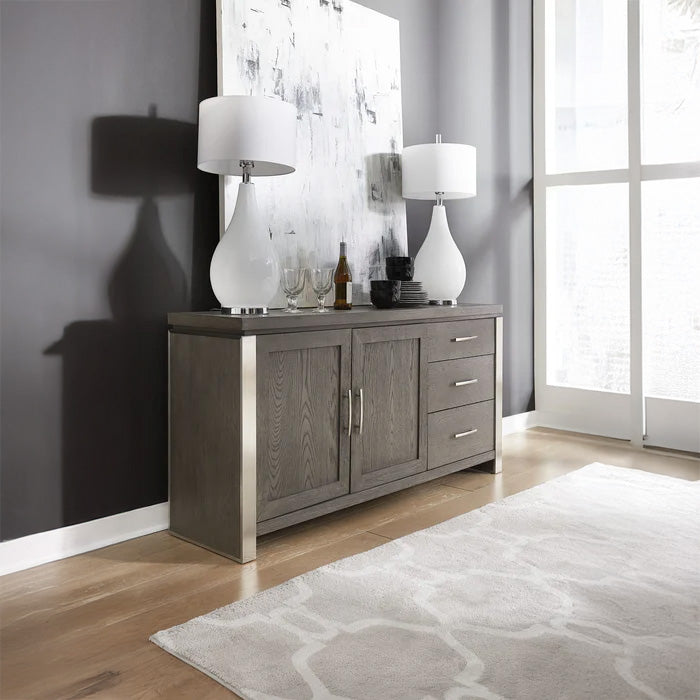 Grey Oak Sideboard with Stainless Steel Accents
