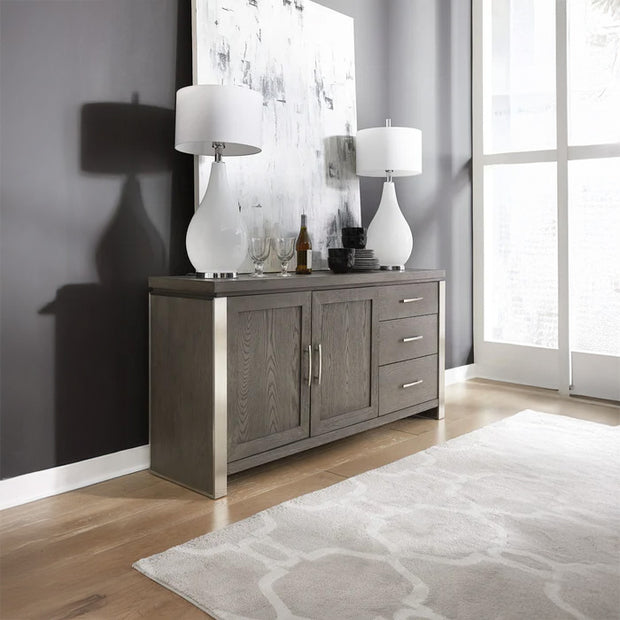 Grey Oak Sideboard with Stainless Steel Accents