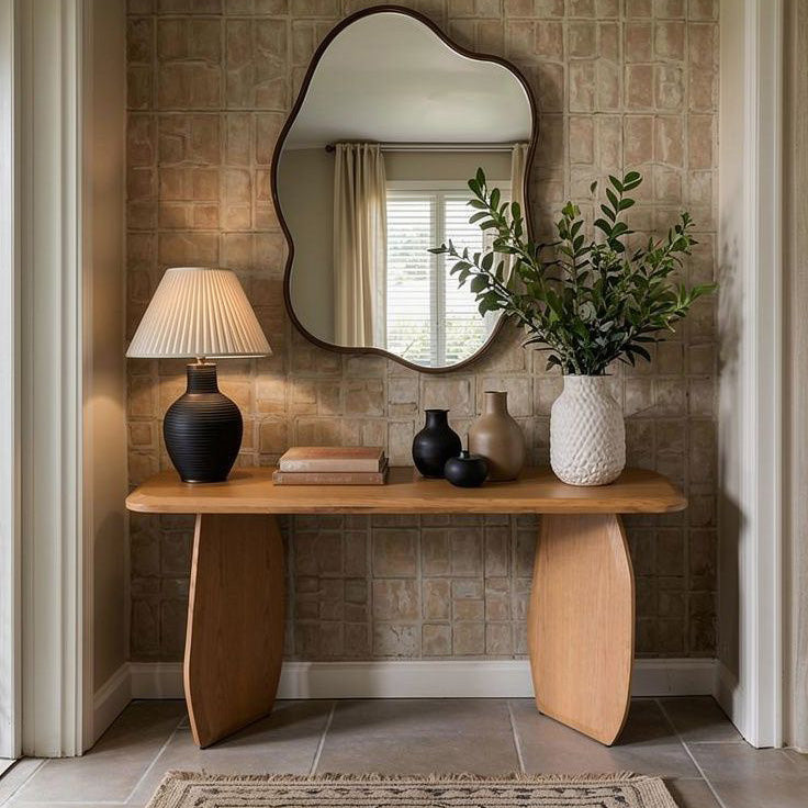Modern White Oak Sculptural Console Table