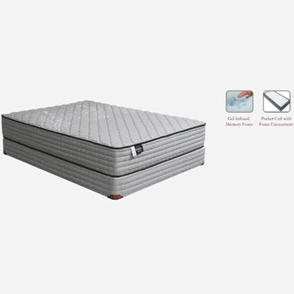 Corner detail of queen firm hybrid mattress showing organic cotton cover