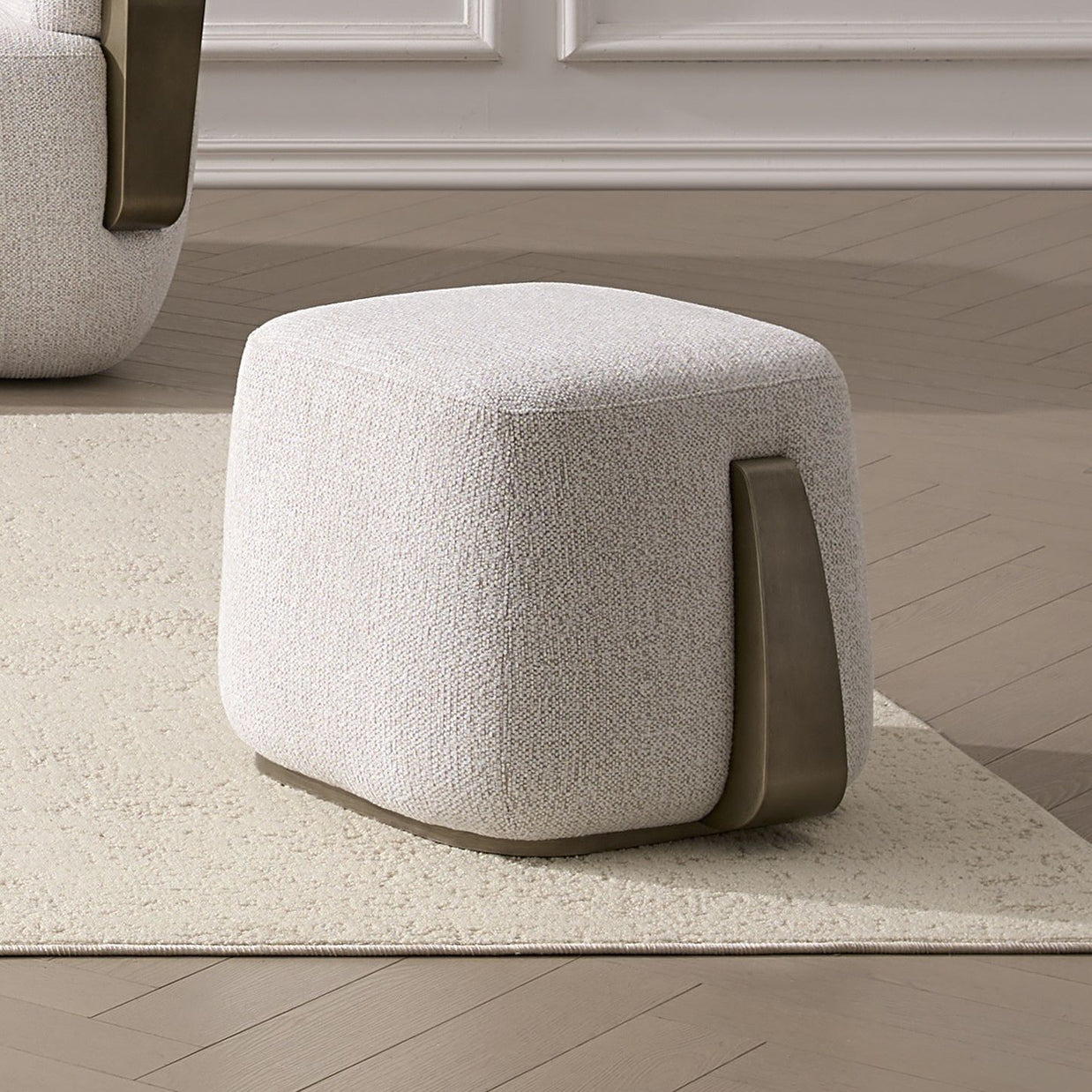Contemporary Off-White Fabric Ottoman