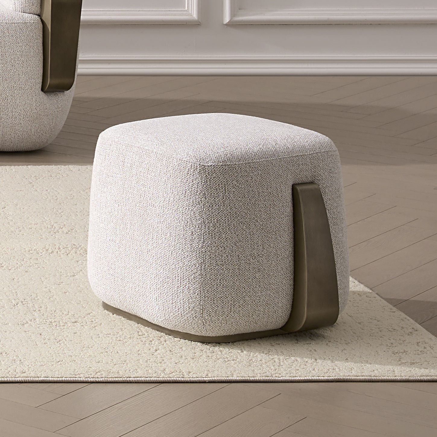 Contemporary Off-White Fabric Ottoman