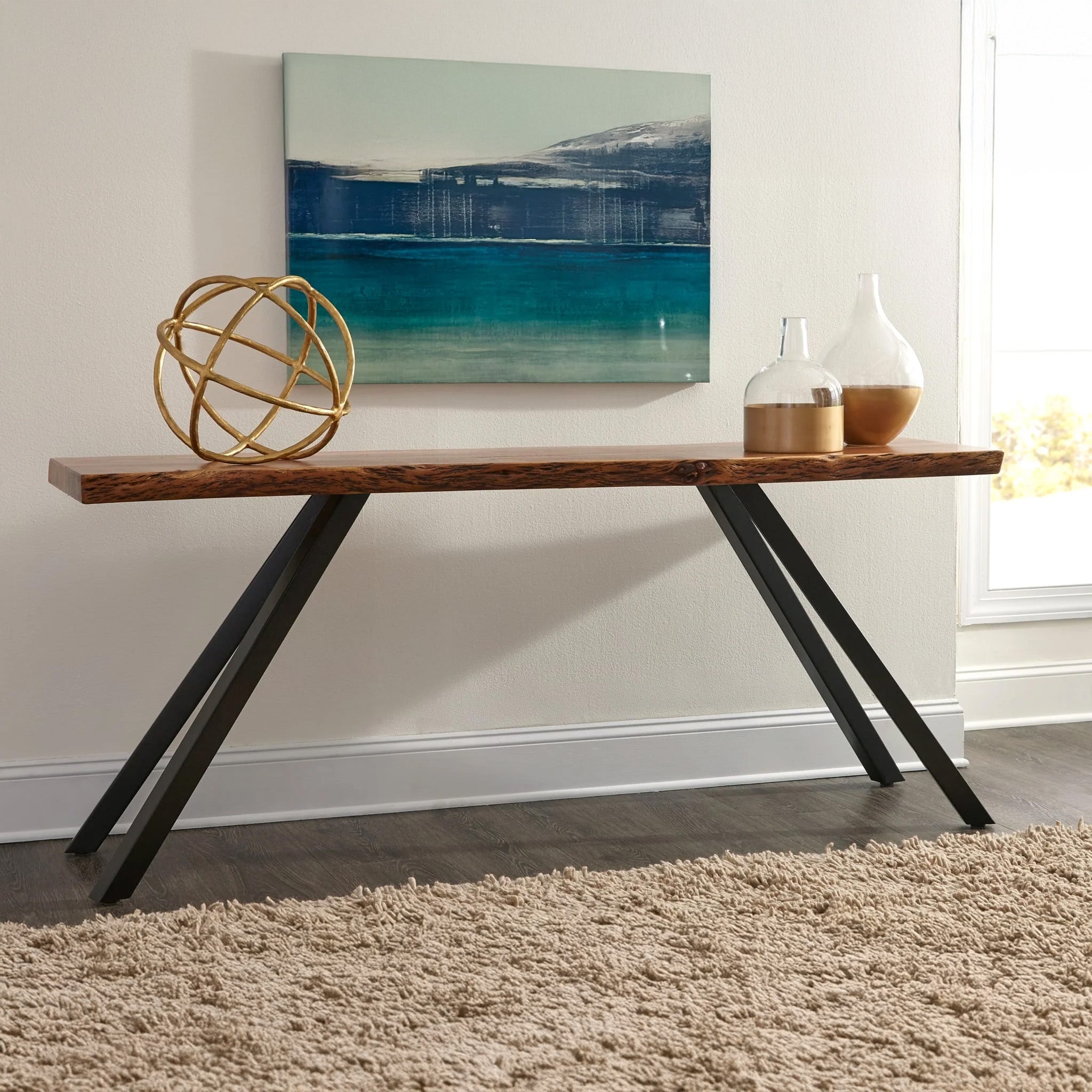 Live Edge Solid Acacia Wood Console Table
