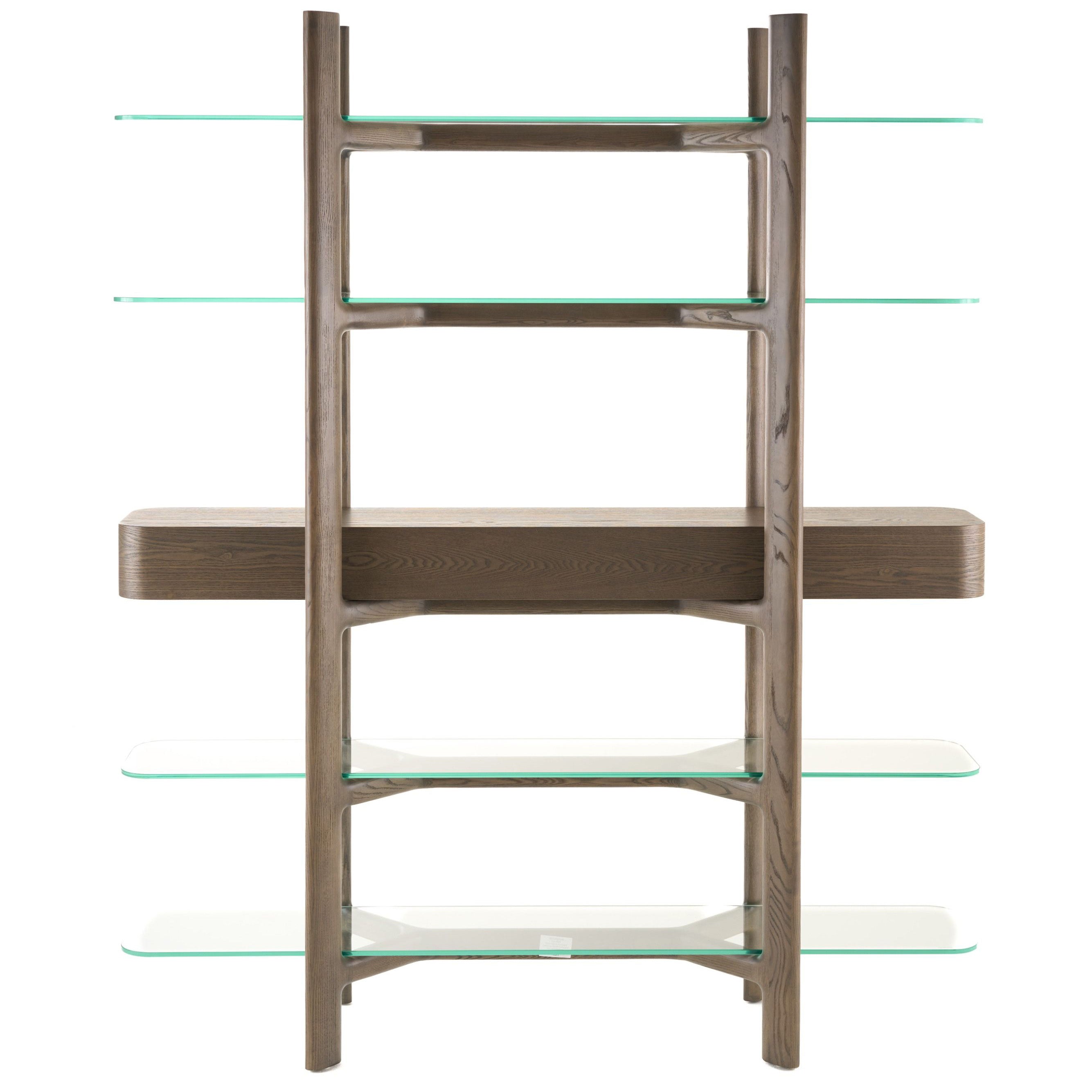 Mid-Century Modern Grey Ash & Glass Bookshelf