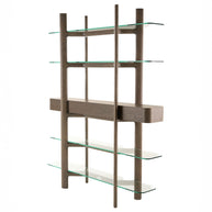 Mid-Century Modern Grey Ash & Glass Bookshelf