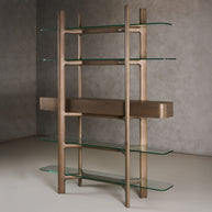 Mid-Century Modern Grey Ash & Glass Bookshelf
